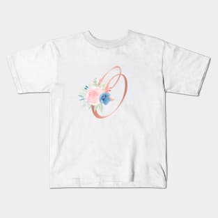 Letter O Rose Gold and Watercolor Blush Pink and Navy Kids T-Shirt